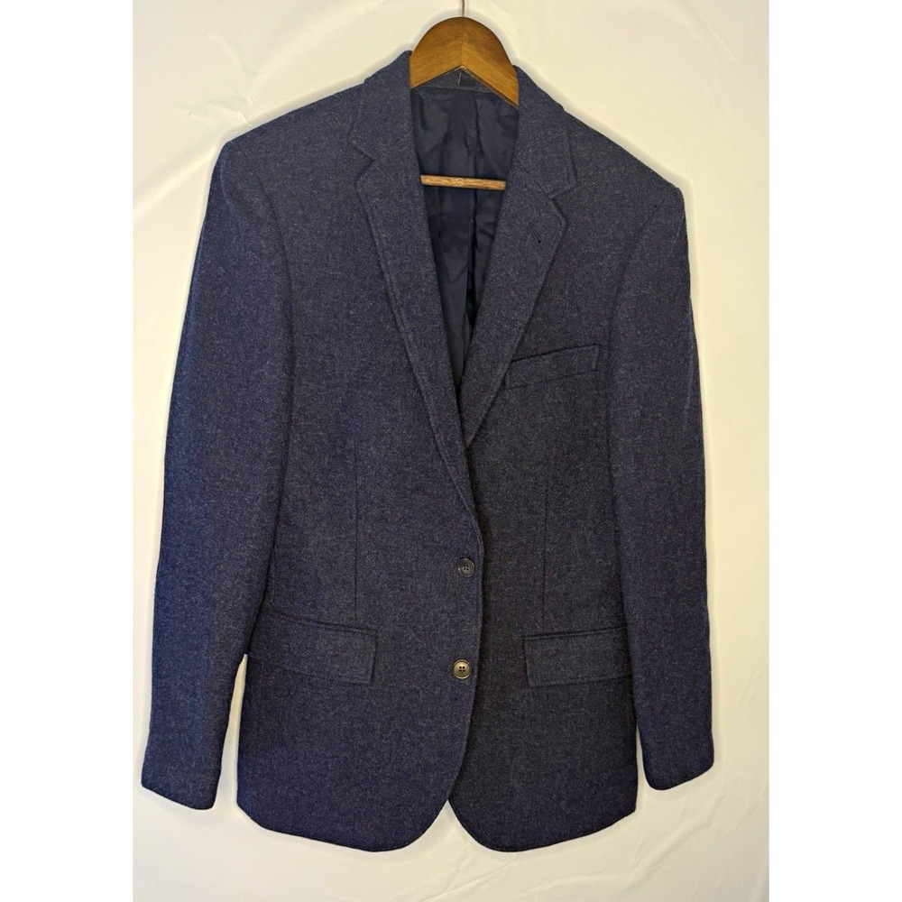 J.CREW Men's Blue Tweed Wool Blazer 38R Slim Fit Elbow Patches 2-Button